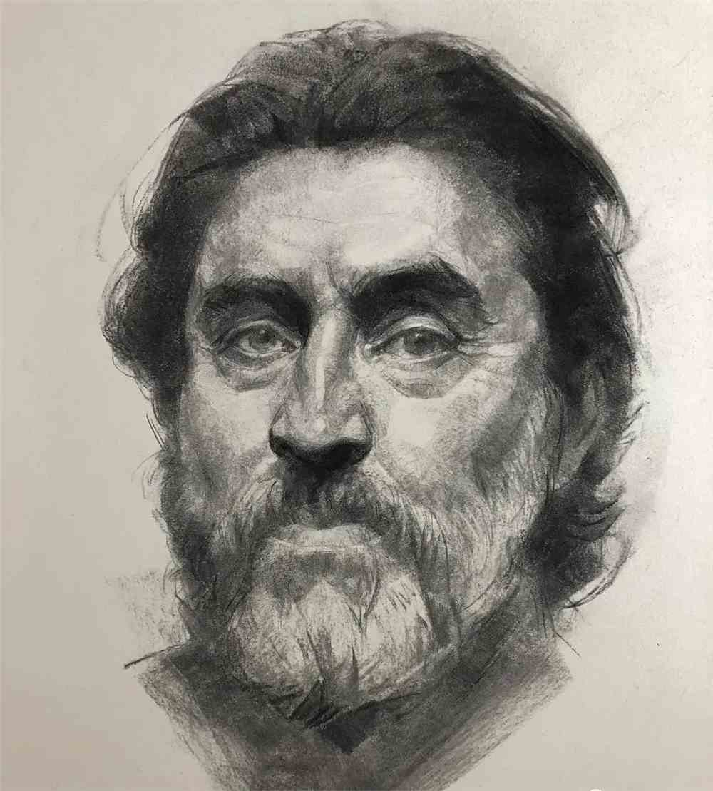 老人肖像素描画得太精彩了