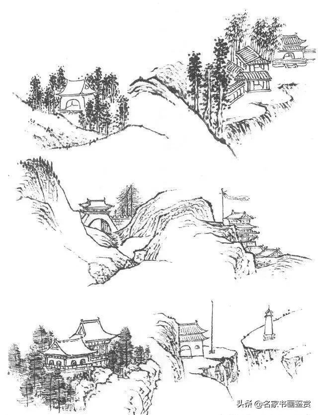 山水画练习——亭台楼阁的画法!