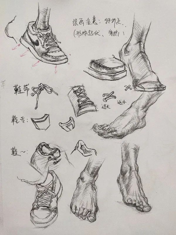 京北画室线上直播课白喜超老师速写第1213期精彩回顾脚鞋的画法