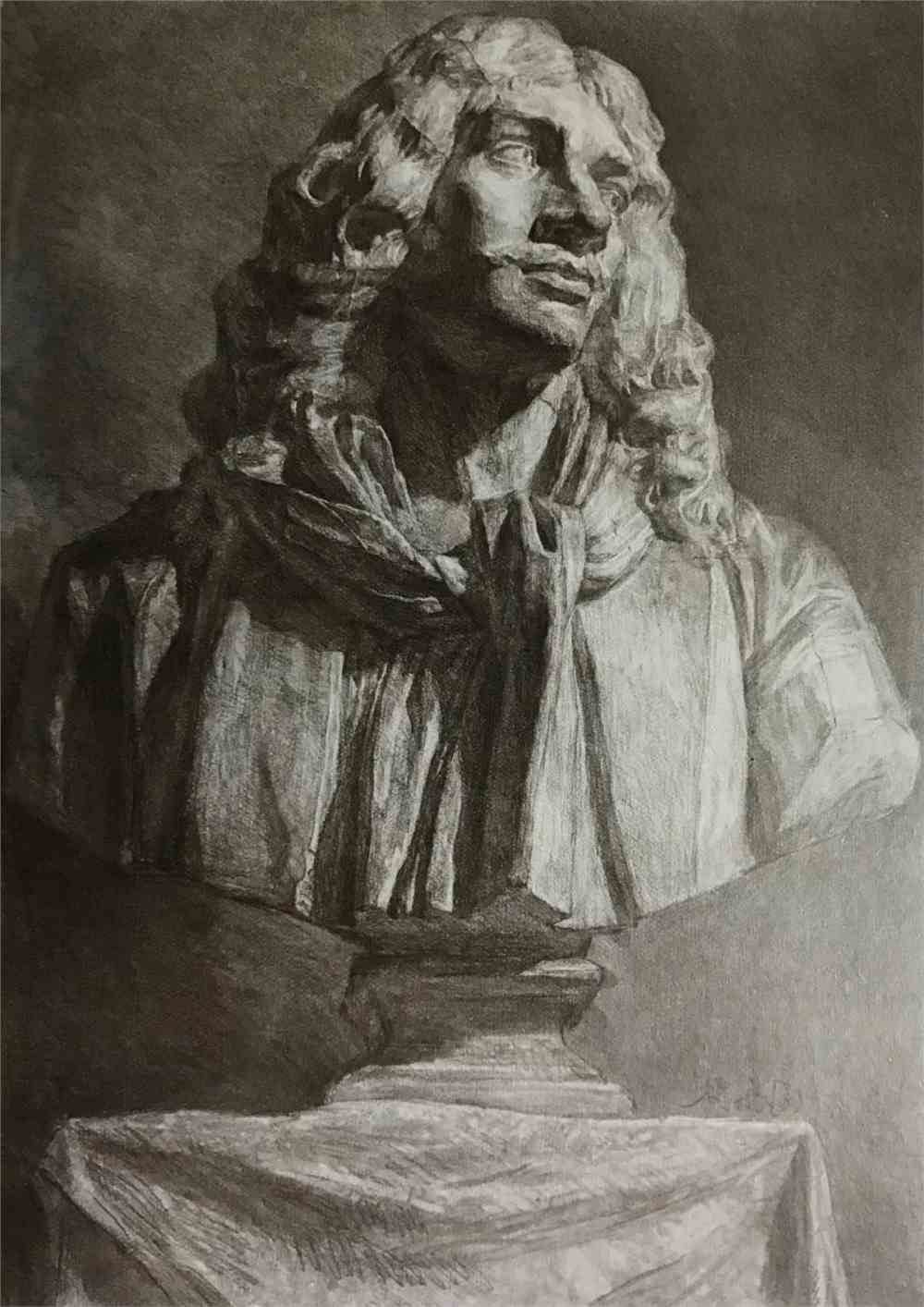 的刻画 层次,空间感要突出 使画面更加有整体化 ▽ 半身石膏怎么画?