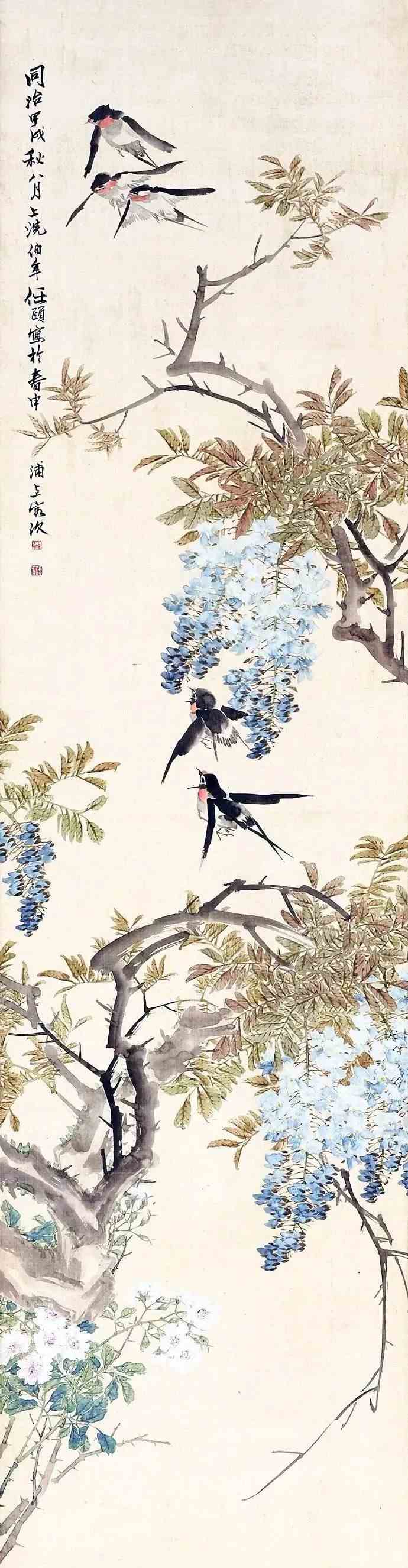 任伯年 紫藤飞燕任伯年 紫藤飞燕最吉祥的国画《紫气东来图》!