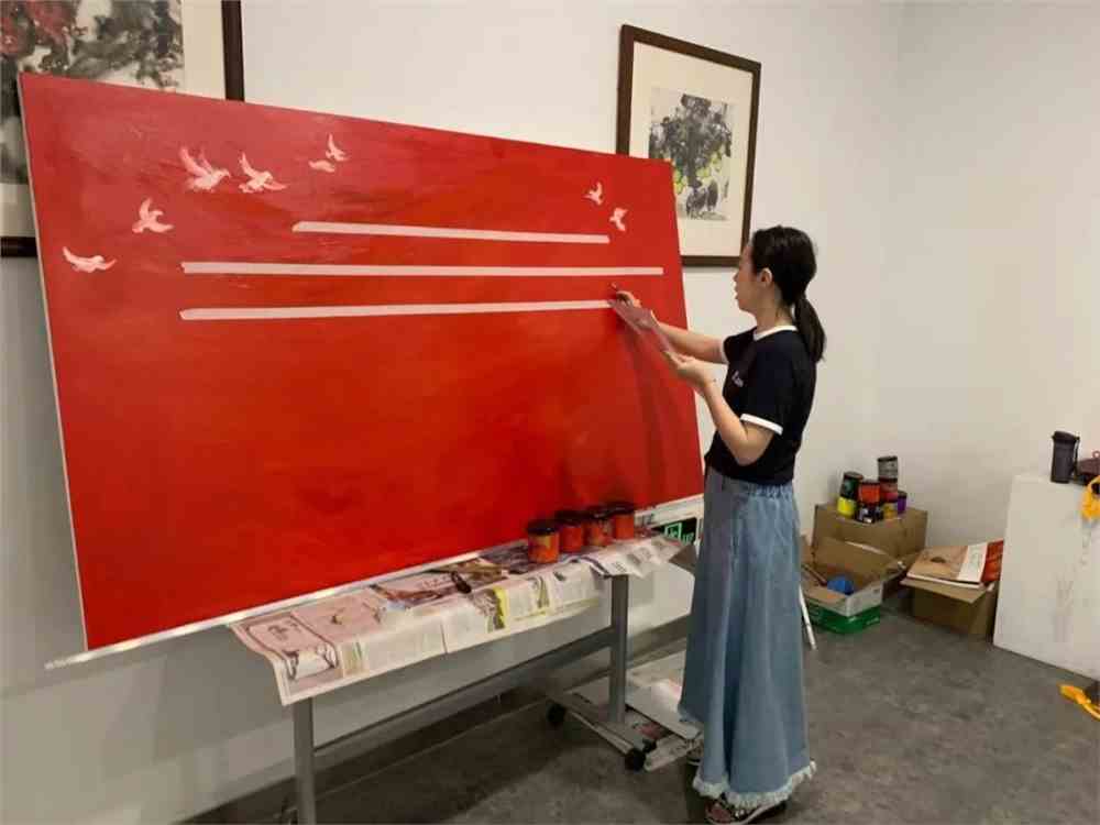 红心向党绘百年顺德区实验中学师生百米画卷巡回展