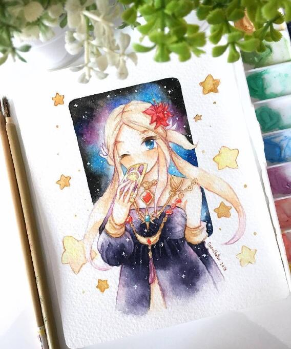 水彩动漫人物插画欣赏,水彩手绘动漫人物插画