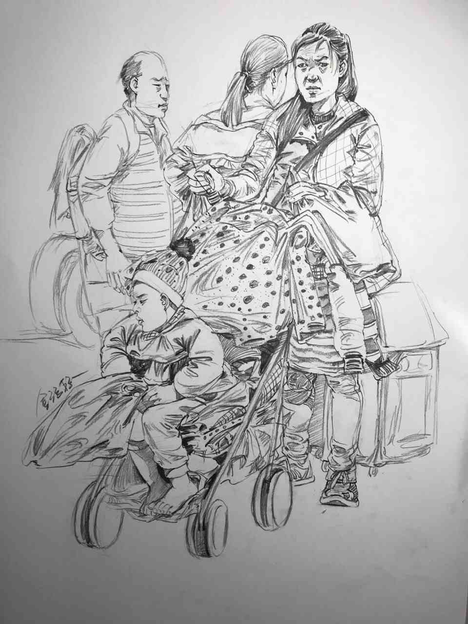 生活场景速写照片素材2,双人动态速写人物图集,优秀速写写生作品范画1