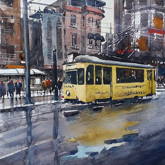 水彩画街景图片欣赏优秀的风景水彩画