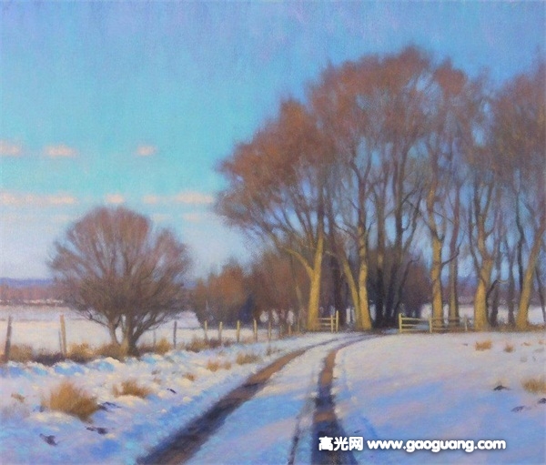 冬季油画风景手绘图片冬季雪景油画图片