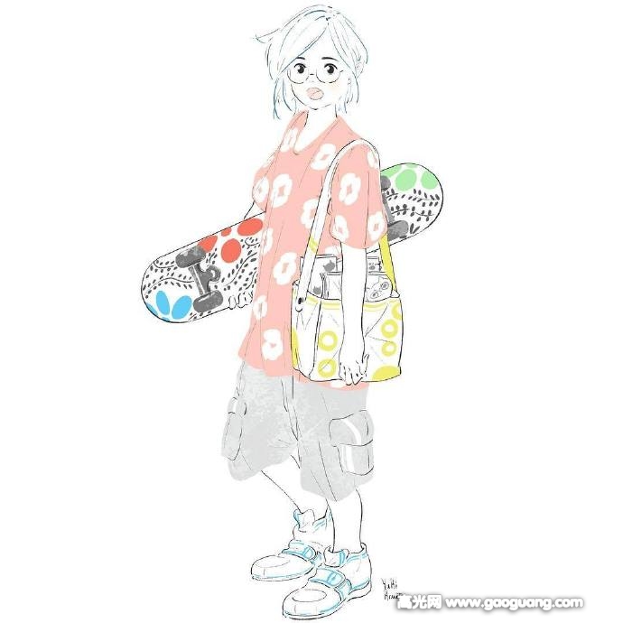 精美的滑板女孩手绘图可爱的滑板女孩手绘头像