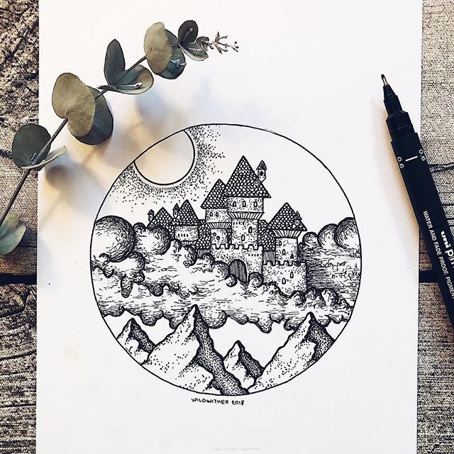 针管笔风景简笔画大全适合初学者的风景简笔画