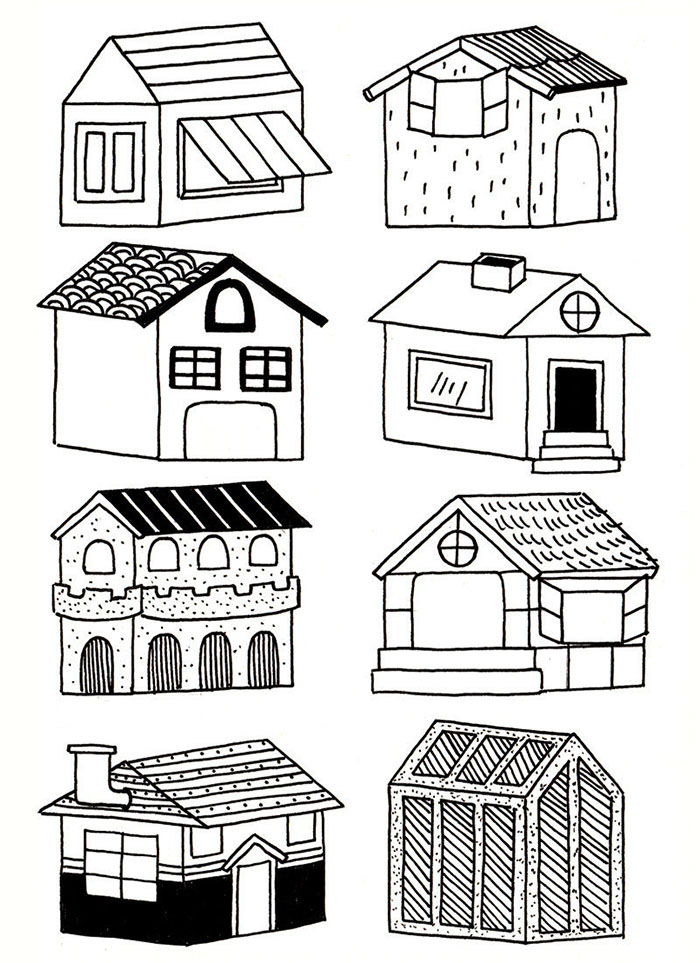 黑白简笔画房屋建筑简笔画集