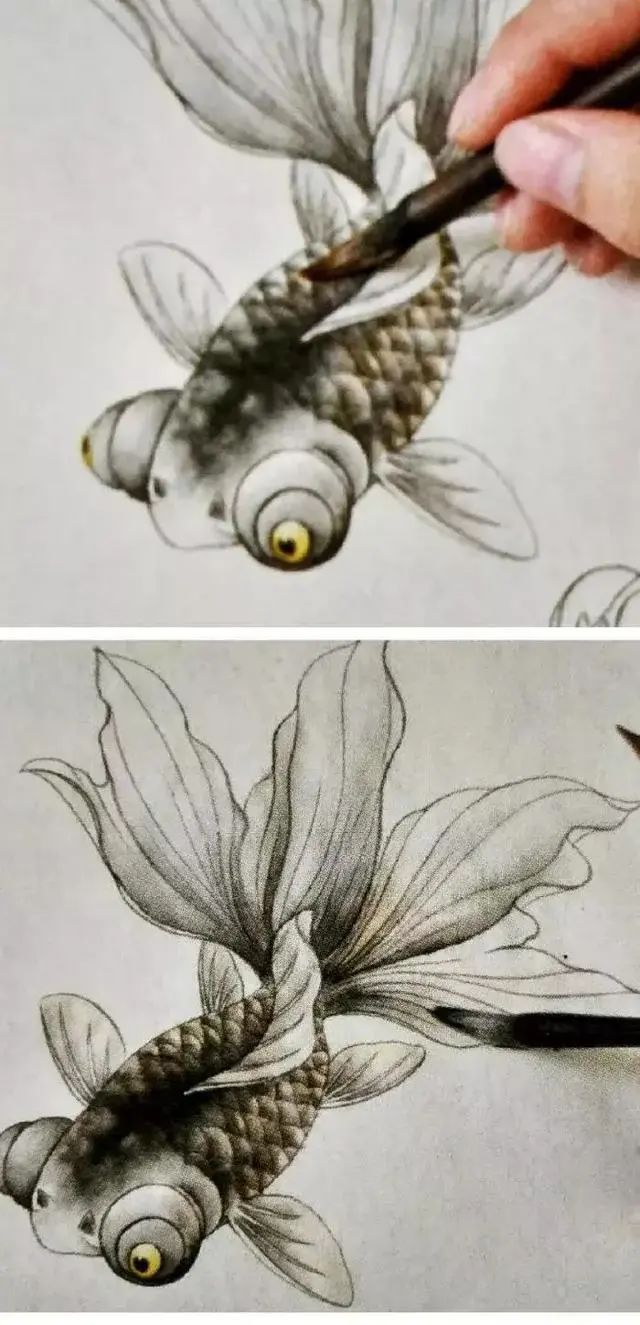 超详细的步骤教你画工笔金鱼_国画艺术_零二七艺考