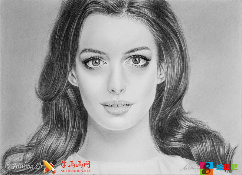 安妮海瑟薇铅笔素描画24幅