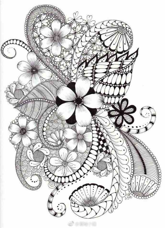 优雅花卉简笔画精致的禅绕画素材彩铅简笔画