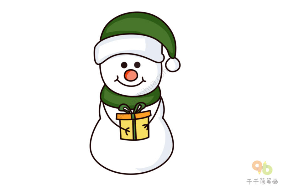 收到礼物的雪人简笔涂画彩色雪人简笔画