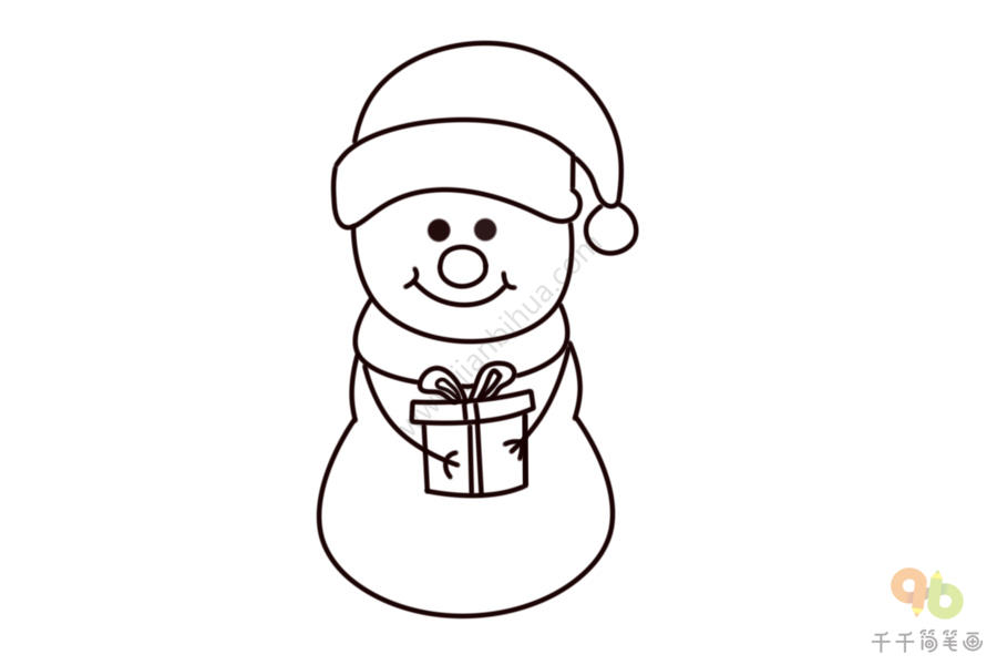 收到礼物的雪人简笔涂画彩色雪人简笔画