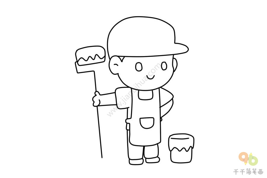 男性粉刷匠简笔画职业人物简笔画