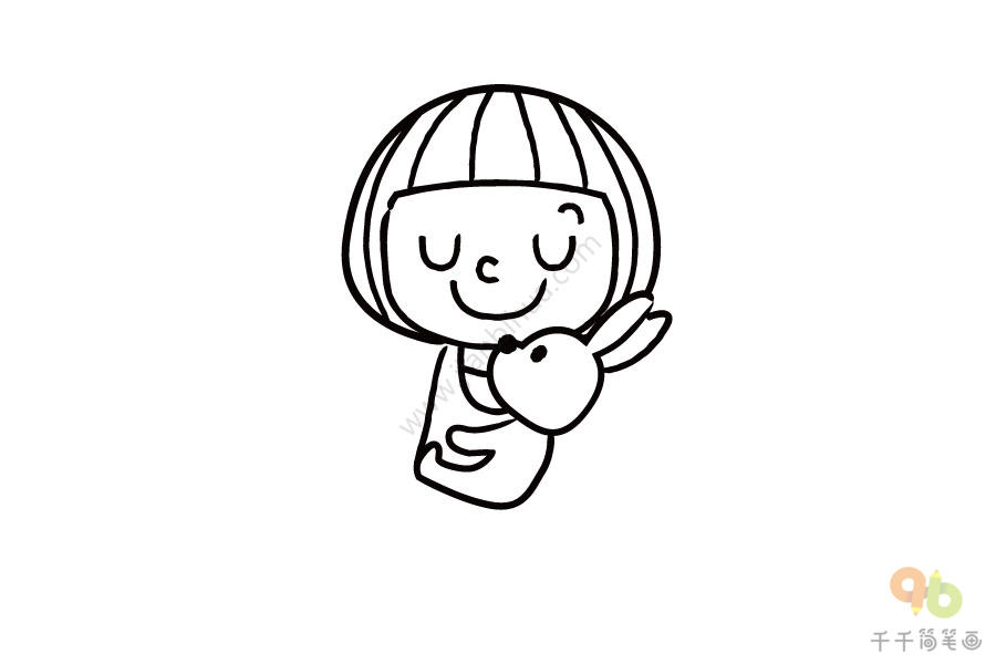 怀抱兔子玩偶的小女孩简笔画女孩简笔画
