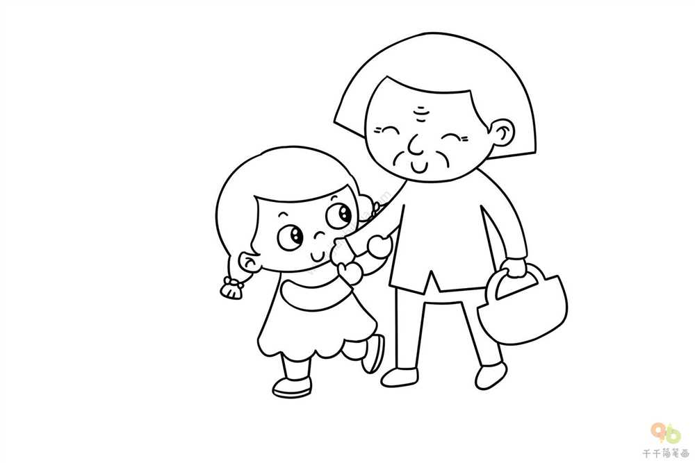 小女孩扶老人过马路简笔画做个有爱心的宝宝儿童画简笔画