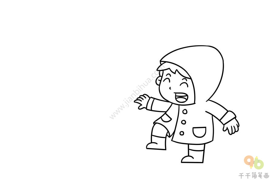 雨中嬉戏的小男孩简笔画我爱下雨天儿童画简笔画
