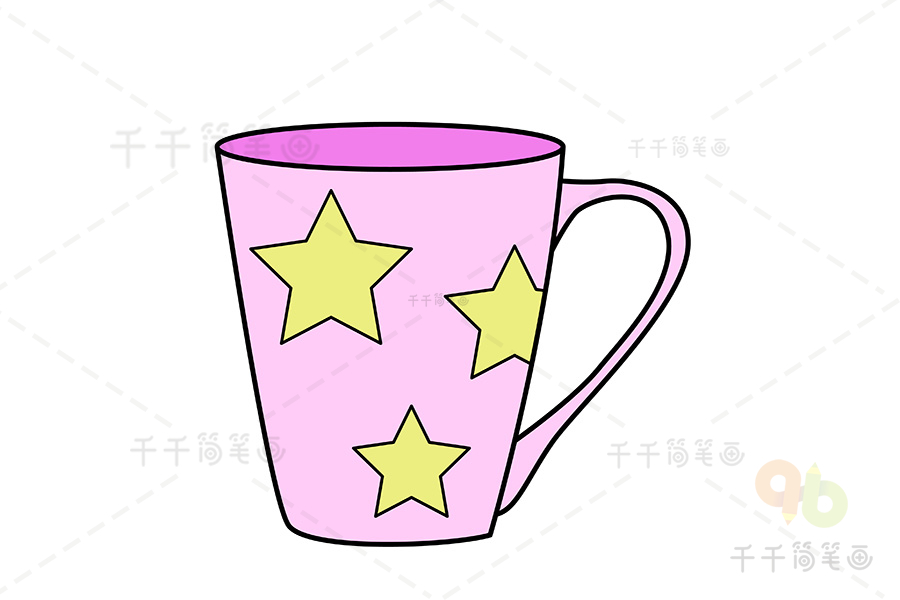 生活用品简笔画>第三步:画出五角星第二步:再画出杯子的主体第一步