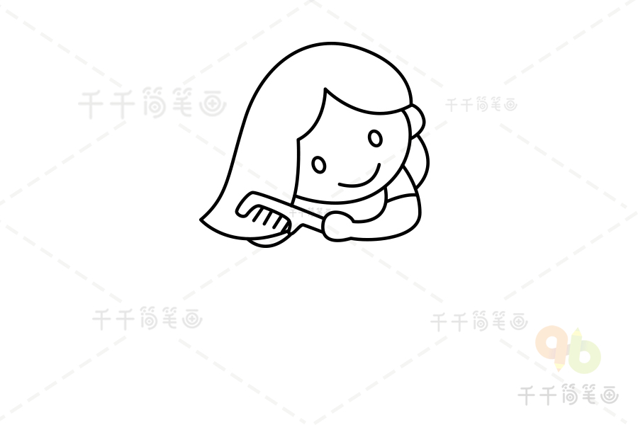 亲子画梳头发的小女孩简笔画公主人物简笔画