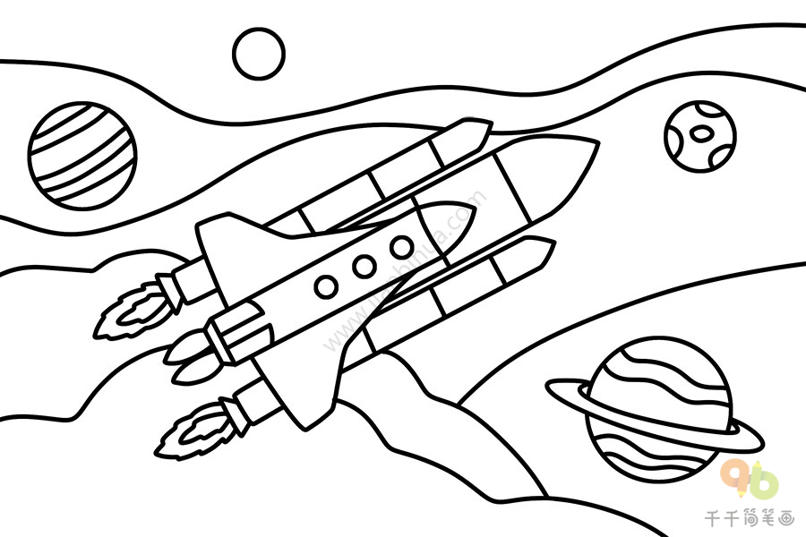 太空火箭科幻简笔画儿童画简笔画