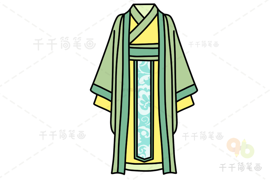 暖色系男士汉服简笔画_民族服饰简笔画
