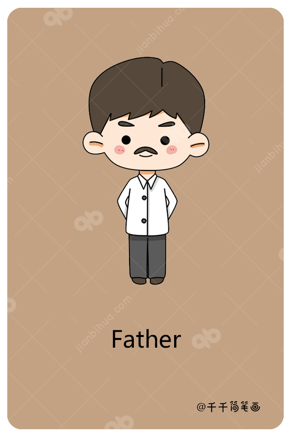儿童英语词汇认知父亲father人物家庭英文认知简笔画