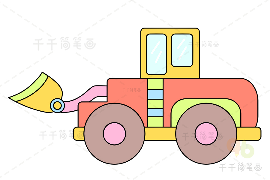 挖土机简笔画画法工程车简笔画