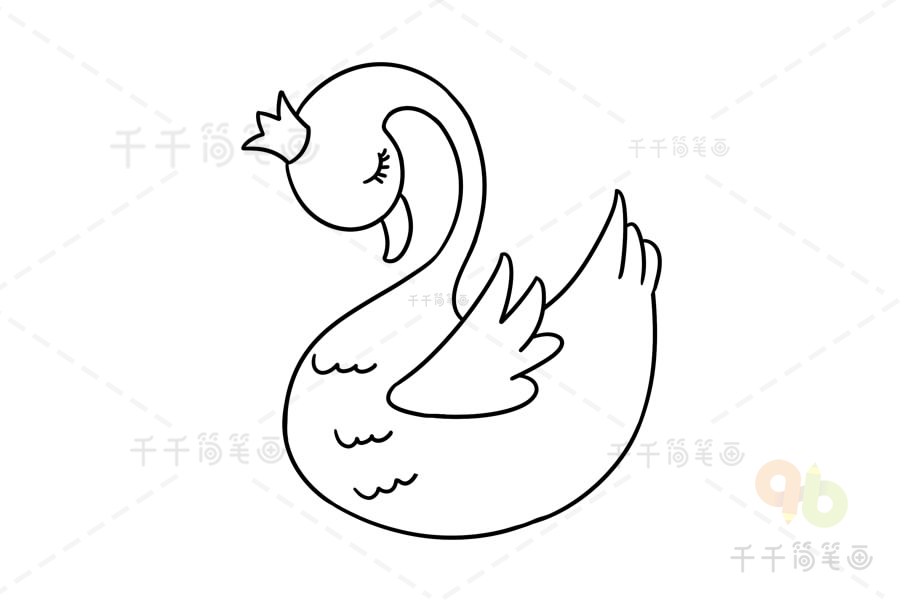 第二步:接着画出天鹅的头部与长长的脖子