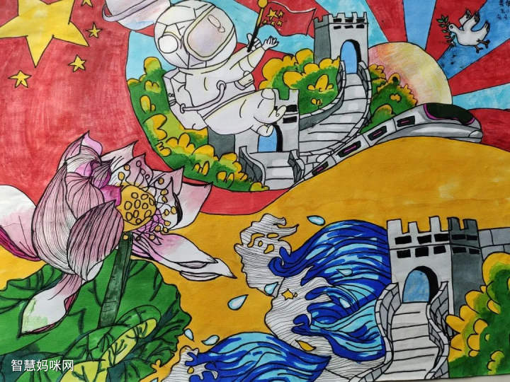 6张横版童心向党喜迎二十大主题绘画作品儿童绘画作品