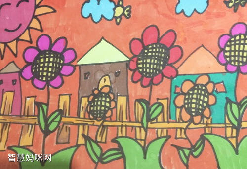 儿童画作品鲜艳的花画画作品