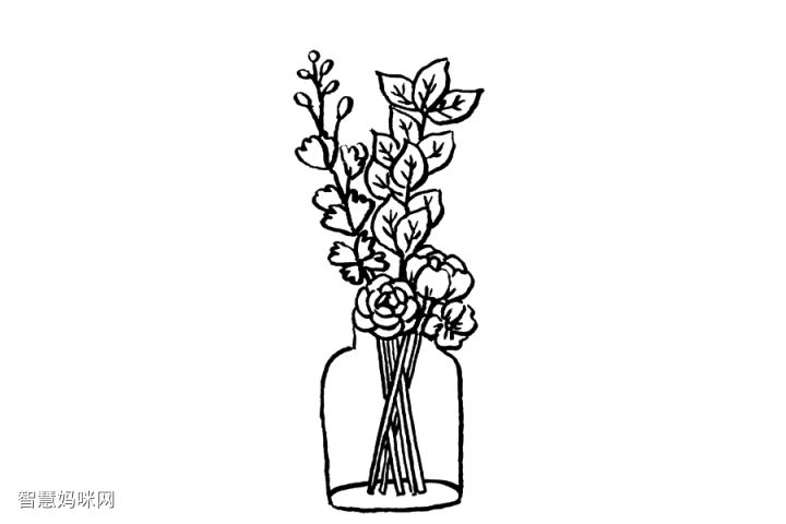 简笔画作品一组漂亮的花瓶插花简笔画图片