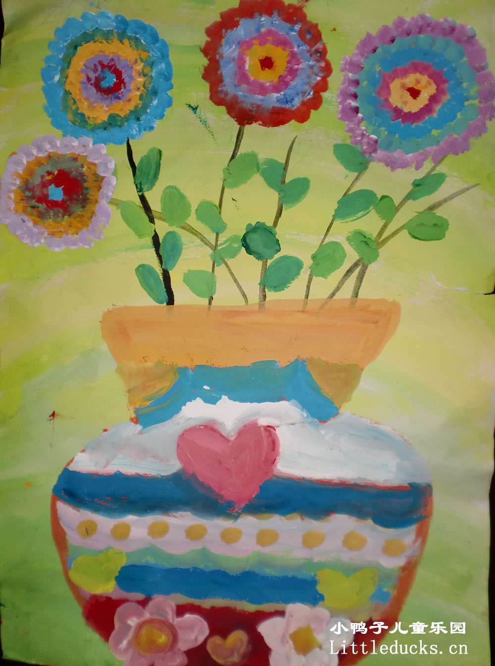 艺考 儿童画 儿童画画 油画棒画 淘淘的绘画作品 插满花的花瓶2(五岁