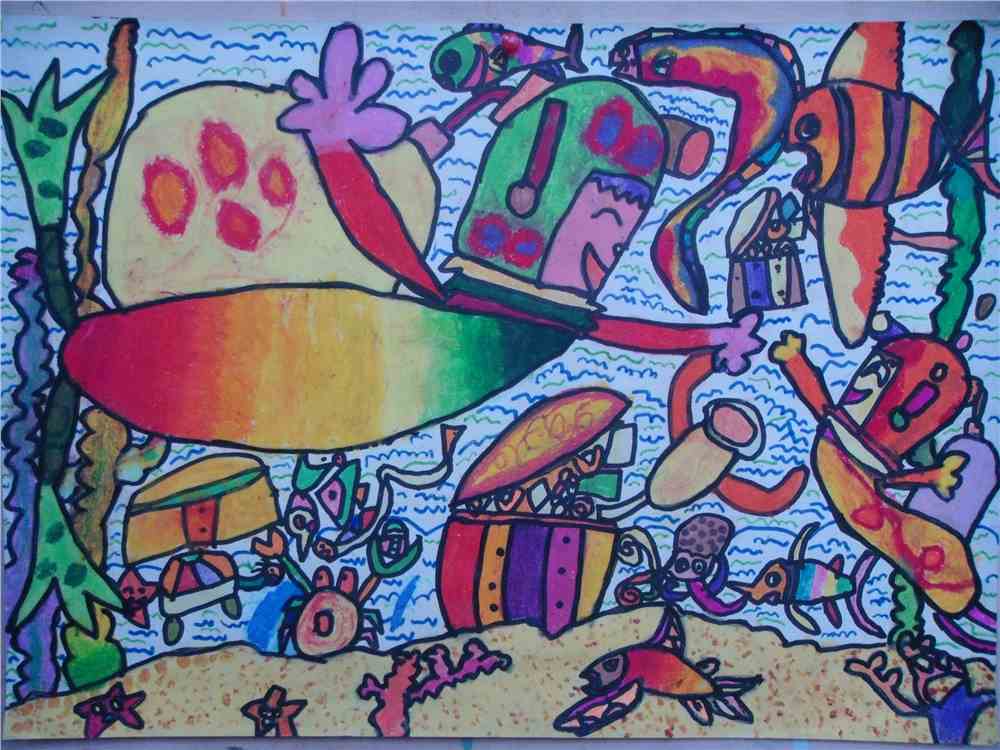 儿童画作品欣赏:儿童油画棒作品海底探险