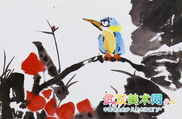 少儿水墨画喜鹊儿童水墨画作品欣赏