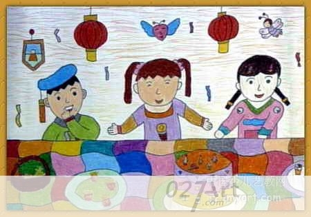 幼儿园过生日儿童画蜡笔画作品