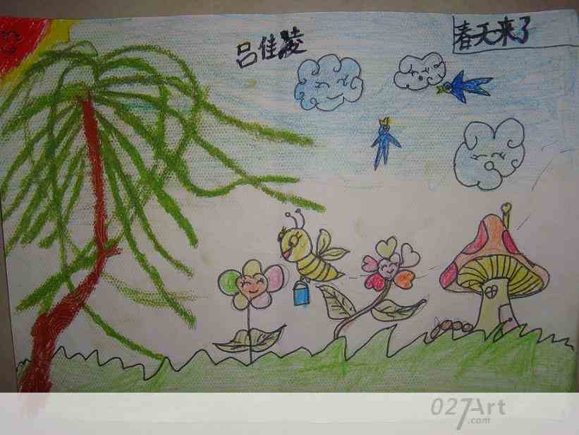春天儿童画获奖作品春天来了儿童画春天