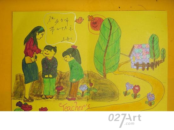 教师节儿童画作品欣赏-老师辛苦了!_儿童画