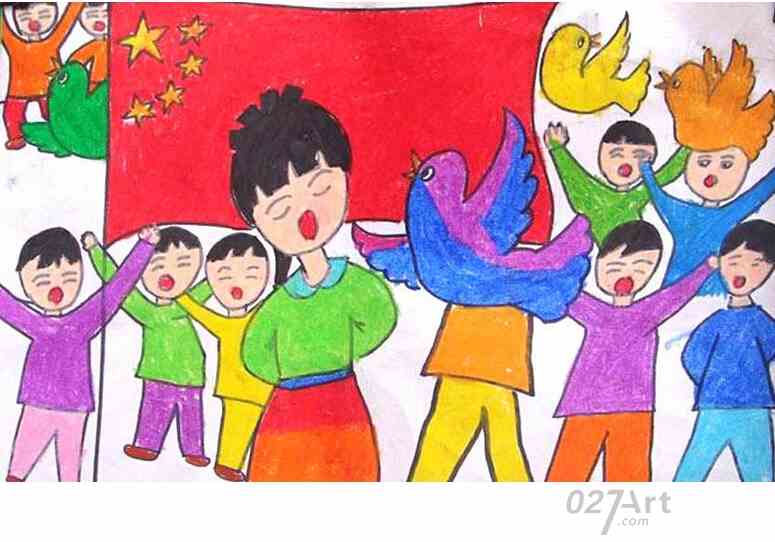 歌唱我们的祖国国庆节儿童画作品大全节日儿童画