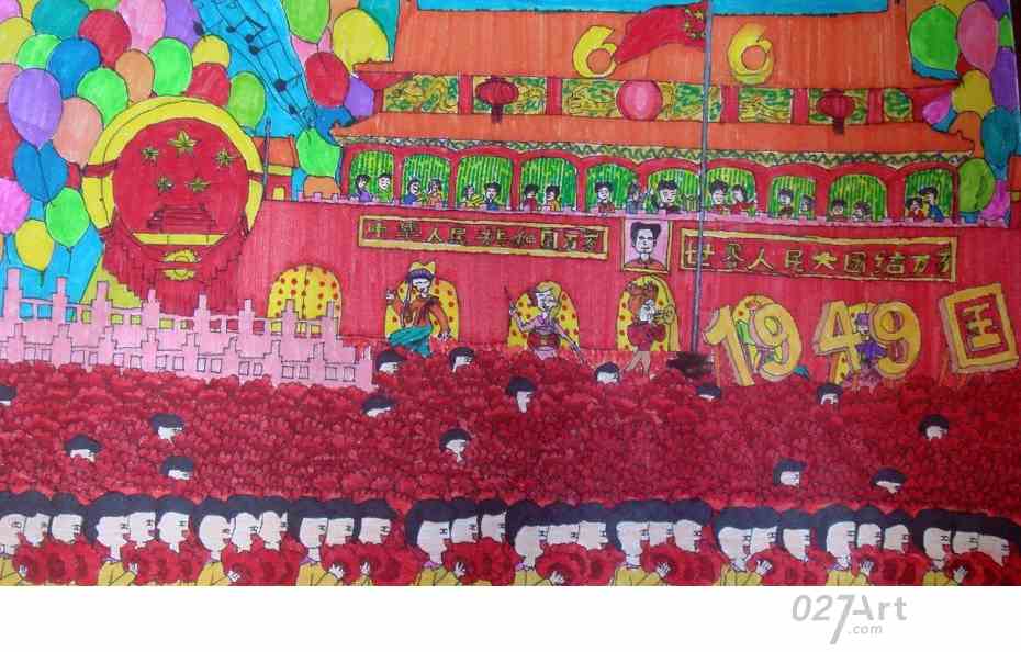 国庆阅兵式,欢庆国庆节儿童画作品分享