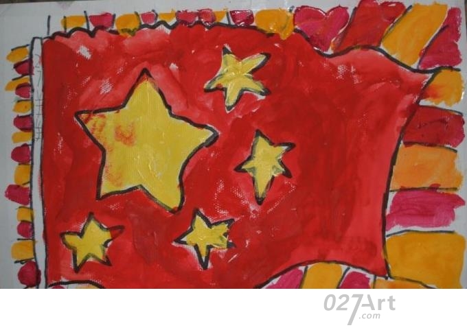 国旗在我心中飘扬,有关国庆节儿童画作品