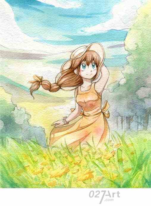 炎炎的夏日夏天主题水彩人物画作品欣赏儿童水彩画