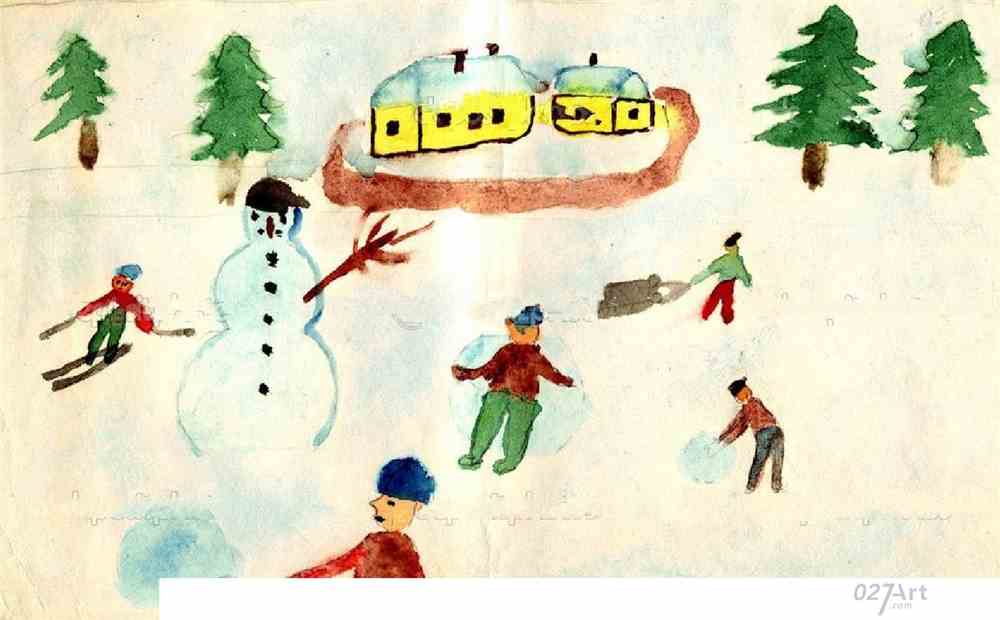 儿童画冬天的一幅画雪地里的风采