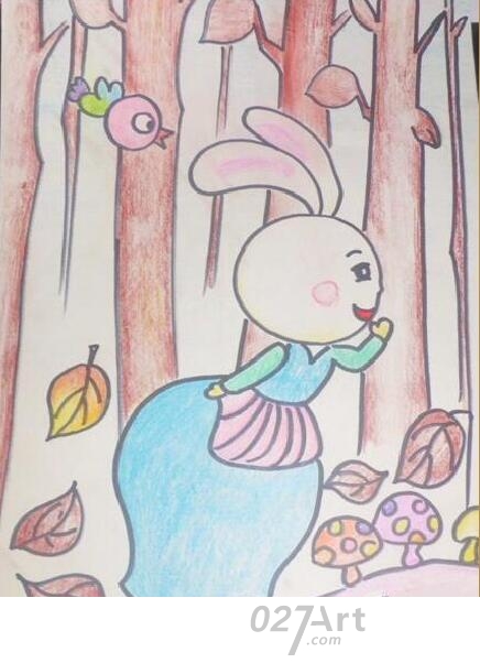 亲爱的兔子小姐可爱动物绘画作品赏析儿童蜡笔画图片大全