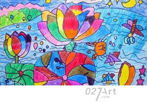 关于夏天的儿童画清晨的荷花塘最新关于夏天的儿童画