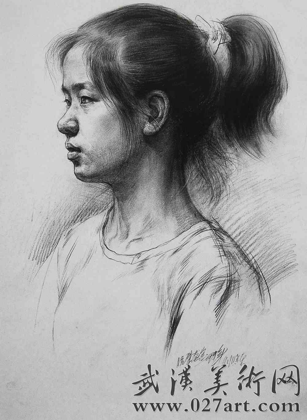 侧面女学生素描人头像作品素描头像作品美术作品武汉美术网