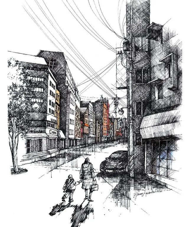 韩国街道小巷写生,您别说这街景还怪好看的~_素描百科全书_零二七艺考