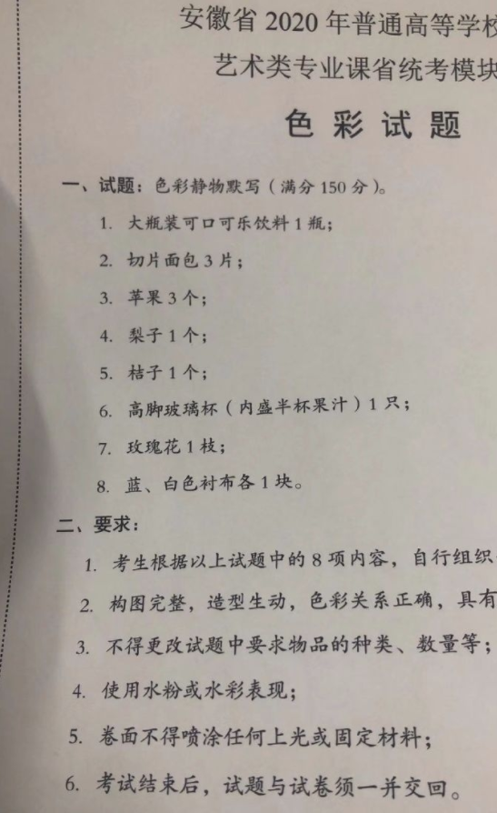 2020安徽美術考題