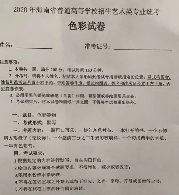 2020海南美术考题