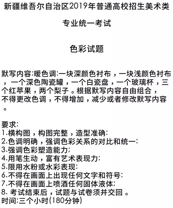2019新疆美術考題